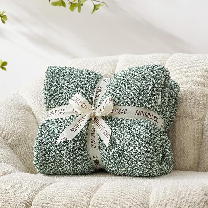 Snuggle Sac Green Blanket Twin Size Bedding Blankets, Super Soft Warm Cozy Knit Blankets for Sofa, Bed, Living Room, Heather Green, 60x80 inches,