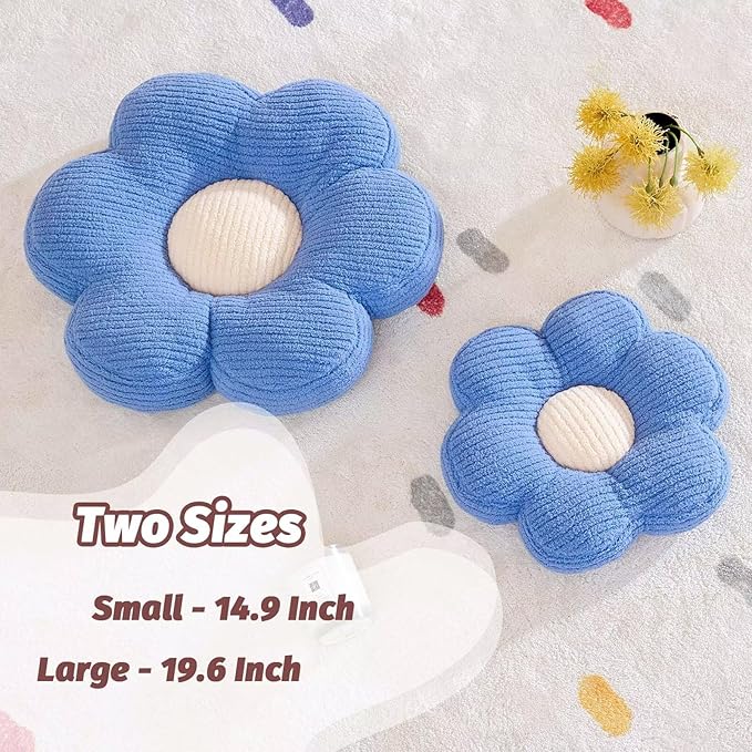 Flower Pillow, Cute Daisy Decorative Pillow for Bed, Soft Home Decor Floor Seating Cushion (Blue, 14.9 Inches)