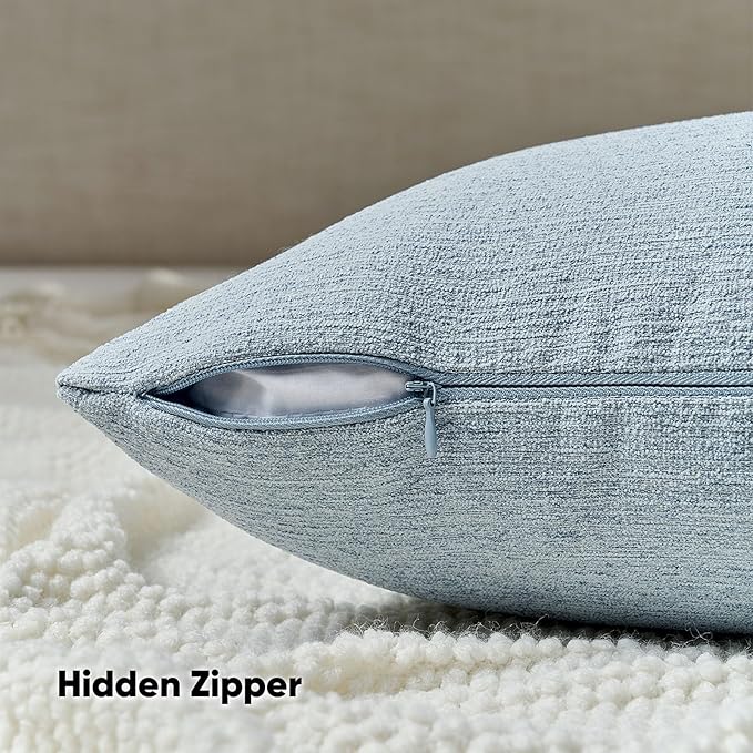 HAUSSY Denim Blue Throw Pillow Covers 24x24 Inch Set of 2,Boho Decorative Faux Linen Throw Pillows Cozy Farmhouse Accent Cushion Covers,Home Decor for Couch Sofa Bed Living Room