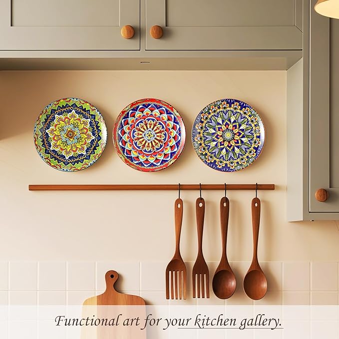 AHX Colorful Ceramic Plate Set of 6 – 8.7 Inch Bohemian Porcelain Plates for Serving Dessert, Appetizer and Salad – Microwave and Dishwasher Safe - Perfect for Party, Daily Meals and Gift Occasions