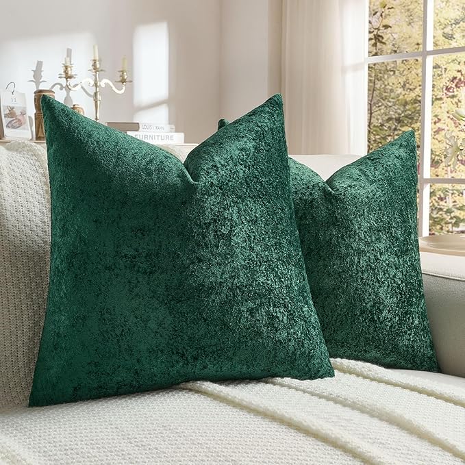 FUTEI Dark Green Flannel Throw Pillow Covers 18x18 Inch Set of 2,Soft Dimensional Textured Cushion Cases,Modern Home Decor for Couch Living Room