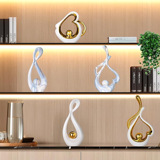 White Gold Decor Modern Sculpture Home Decor, Living Room Table Decor Accessories, Abstract Art Ceramic Statue Table Centerpiece