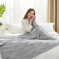 Snuggle Sac Faux Fur Throw Blanket for Couch, Knitted with Microfiber Fancy Yarn Blanket, Cozy Soft Warm Blankets for Sofa Bedroom Living Room,Solid Light Grey,50x60 inches