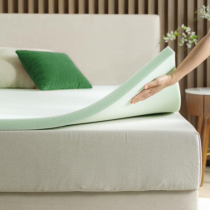 ZINUS 2 Inch Green Tea Memory Foam Mattress Topper, Smaller, More Convenient WonderBox Packaging, Pressure-Relieving Layers, CertiPUR-US Certified, Queen