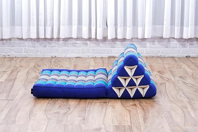 Leewadee 1-Fold Mat with Triangle Cushion – Comfortable TV Pillow, Foldable Mattress with Cushion Made of Eco-Friendly Kapok, 30 x 20 inches, Blue