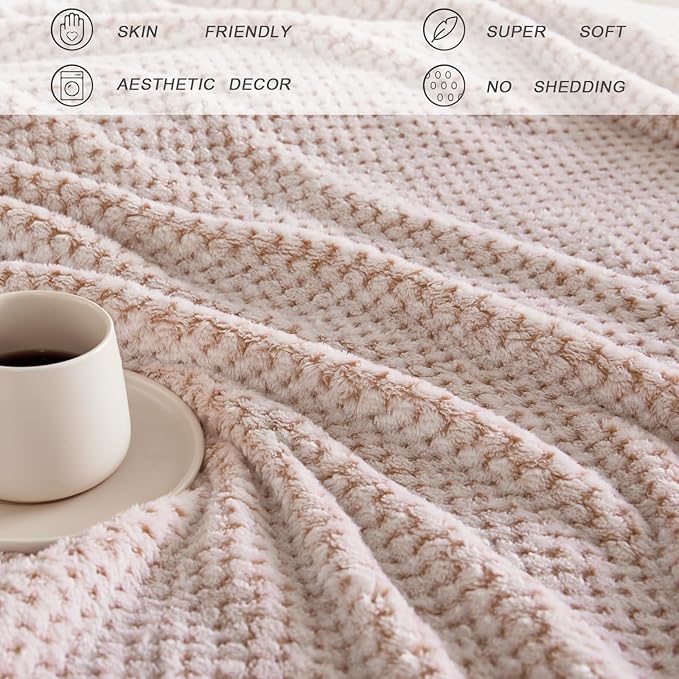 Exclusivo Mezcla Fleece Bed Blanket Queen Size, Super Soft and Warm Blankets for Couch, Sofa and Bed Waffle Textured, Cozy, Fuzzy and Lightweight (Mixed Camel, 90x90 Inches)