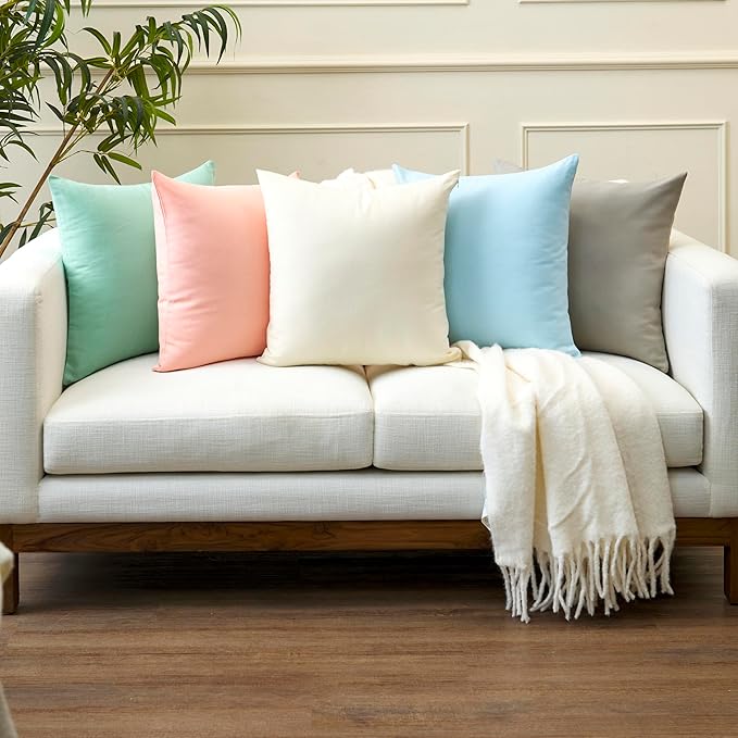 Encasa XO Throw Pillow Covers 22x22 in Set of 2 Natural | No Inserts | Cotton Pillow Covers for Living Room, Bed, Sofa, Couch | Decorative Cushion Covers with Improved Zippers