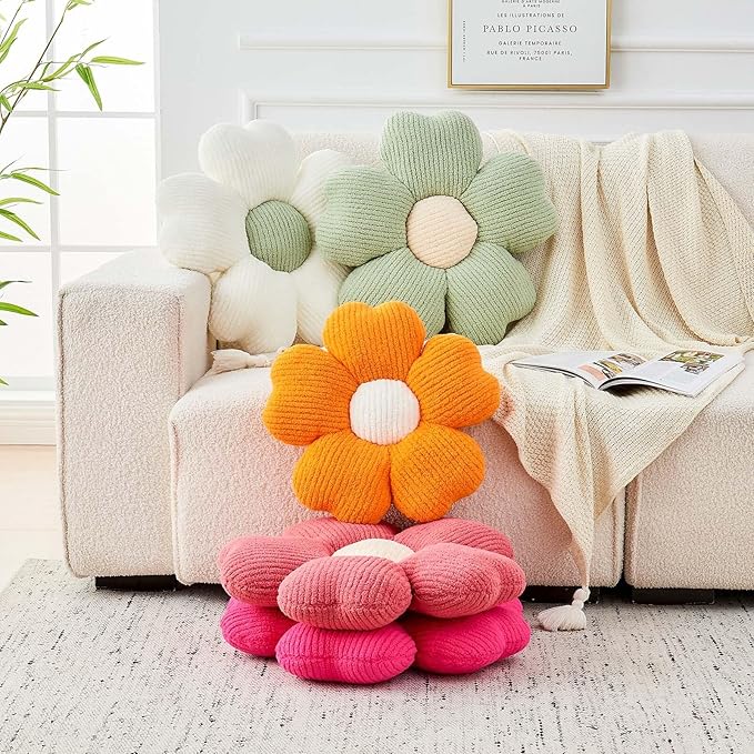 Flower Throw Pillow, Cute Flower Shaped Pillow Decorative Throw Pillow for Bed Couch, Soft Daisy Pillows Floor Seating Cushion Cushions (19.6 Inch Hot Pink)