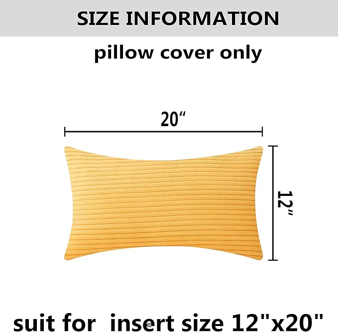Home Brilliant 12 x 20 Pillow Cover Rectangle Striped Corduroy Velvet Rectangular Throw Pillow Cover for Chair Mustard Yellow Spring Fall Winter Decor, 30 x 50cm(12x20 inch), Sunflower Yellow