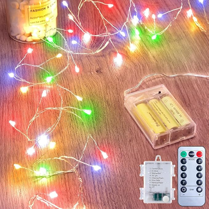 Outdoor Fairy Lights Battery Operated, Twinkle String Lights with Remote, 5 Feet 60 LEDs Firecracker Starry Lights for DIY Wreath Wedding Party Bedroom Mason Jar Holiday Christmas, Multicolor