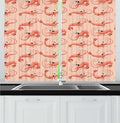 Lunarable Shrimp Kitchen Curtains, Monochrome Style Design Repetitive Shrimps Marine Nautical Pattern, Window Drapes 2 Panel Set for Kitchen Cafe Decor, 55" x 24", Pale Peach Burnt Sienna