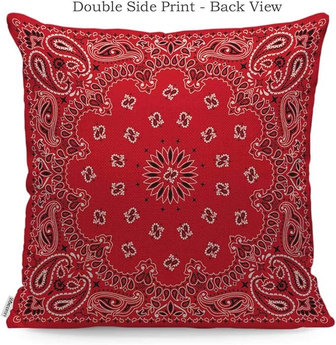 WONDERTIFY Throw Pillow Cover Case Orange Bandana Pattern Black and White Ornaments,Soft Pillow Case for Decorative Bedroom/Livingroom/Sofa/Farm House - Cushion Covers Couch Pillow 18x18 Inch