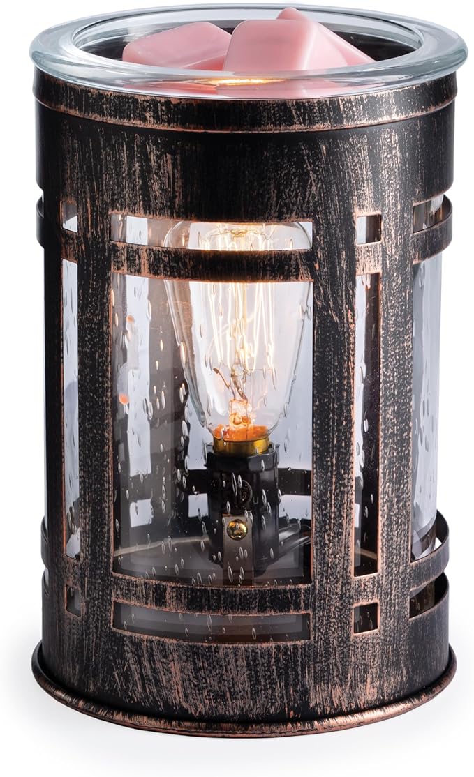 Candle Warmers Etc. Vintage Bulb Illumination Fragrance Warmer- Light-Up Warmer for Warming Scented Candle Wax Melts and Tarts to Freshen Room, Brown Mission