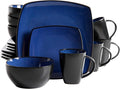 Gibson Elite Soho Lounge Square Reactive Glaze Stoneware Dinnerware Set, Service for 4 (16pc), Sapphire