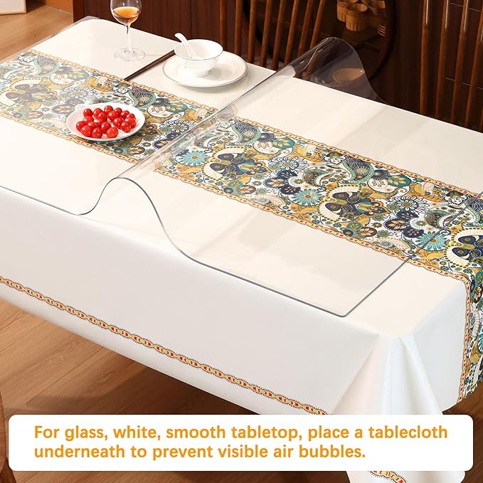 Clear Plastic Table Protector for Dining Room Table Square Vinyl PVC Tablecloth Kitchen Glass Coffee Marble Table Countertop Wood Furniture Protective Cover Waterproof Office Desk Pad Mat 54 x 54 Inch