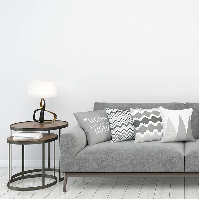 Ambesonne Modern Throw Pillow Cushion Case Pack of 4, Geometric Style Pattern of Triangles Zigzags Love Home Phrase Print, Modern Accent Double-Sided Digital Printing, 24", Pale Grey White and Dimgray