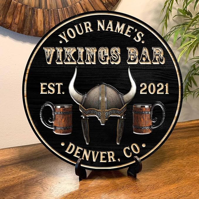 Artsy Woodsy Custom Vikings Territory Printed Wooden Sign (Not Carved or Metal) Wall Art, Nordic Scandinavian Home Decor, Tree of Life Yggdrasil Celtic Knots Valknut Mjolnir Accessories Gifts (09)