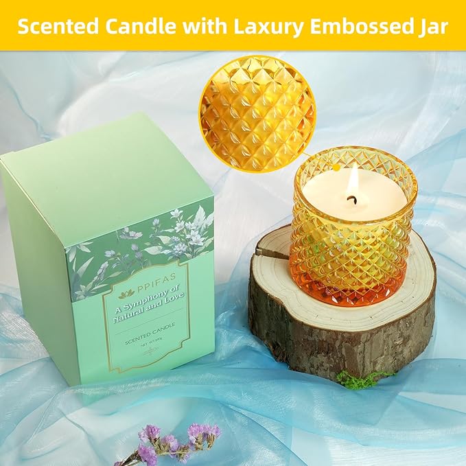 Lemon Vanilla Scented Candles, Citrus Large Jar Candle for Home Scented, Gifts for Women Men, Aromatherapy Candle, Natural Soy Wax Scented Candle for Relaxing & Calming,Home Fragrance Decor