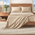Great Bay Home Flannel Sheet Set King Size - Heathered Cotton Blend, Double-Brushed, Winter Bed Sheets - Ultra-Soft, Cozy, 4-Piece Rustic Bedding Set (Heathered Sand)
