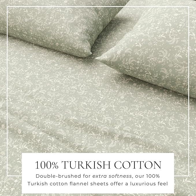 Great Bay Home Flannel Sheet Set California King Size - 100% Turkish Cotton, Double-Brushed, Winter Floral Bed Sheets - Ultra-Soft, Cozy, 4-Piece Bedding Set (ICY Bloom)