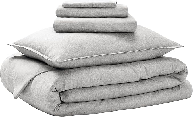 Bare Home Bed-in-A-Bag 5 Piece Comforter & Sheet Set - Twin XL - Goose Down Alternative - Ultra-Soft 1800 Premium Bedding Set - Cationic (Twin XL, Heathered Pewter)