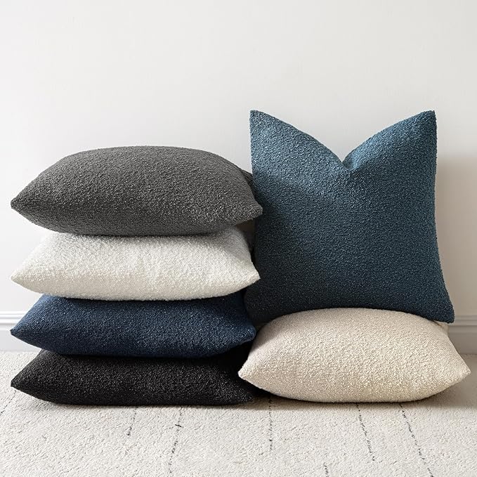 Woaboy Pack of 2 18x18 Inch Decorative Boucle Throw Pillow Covers Textured Square Pillowcaes Accent Solid Cozy Soft Cushion Covers Home Decor for Sofa Couch Living Room Home Decor,Dark Gray