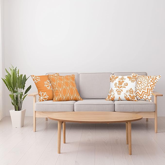 Ambesonne Retro Throw Pillow Cushion Case Pack of 4, Trellis Grid Medieval Floral Damask Mandala Flower Ornament in Modern Monochrome, Modern Accent Double-Sided Digital Printing, 20", Burnt Orange