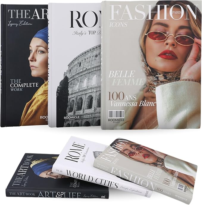 Elegant Decorative Books - Set of 3 Designer Faux/Fake Books for Decoration - Enhance Your Coffee Table, Mantle & Bookshelf Decor - Book Decor Aesthetic Collection - Real Blank Pages Inside