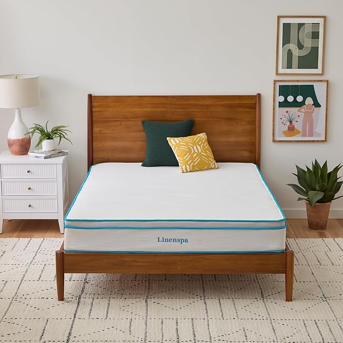 Linenspa 10 Inch Memory Foam and Spring Hybrid Mattress - Medium Feel - Bed in a Box - Quality Comfort and Adaptive Support - Breathable - Cooling - Perfect for a Guest Bedroom - Queen Size