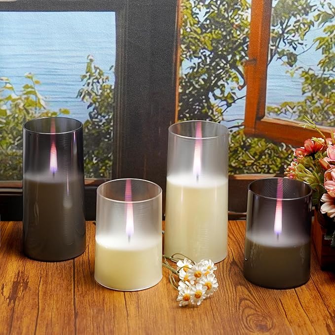 Flameless Candles Upgraded Realistic Flickering Flame,Battery Operated LED Candles with Remote Timers,Acrylic Electric Candles Set of 2(D 3" xH 6" 6")（Ivory）