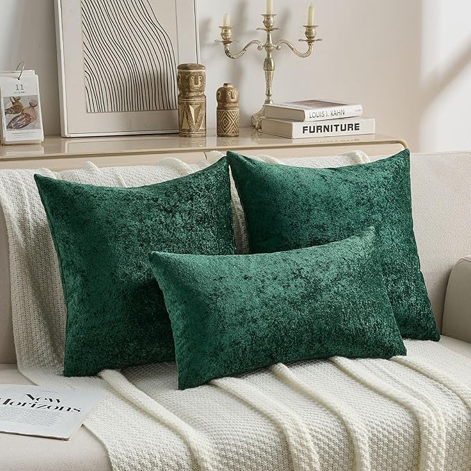 FUTEI Dark Green Flannel Throw Pillow Covers 18x18 Inch Set of 2,Soft Dimensional Textured Cushion Cases,Modern Home Decor for Couch Living Room