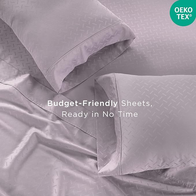 Threadmill Cotton Twin Sheet Set | 100% Cotton Sheets for Twin Size Bed | Damask Jacquard Sateen Twin Bed Sheets Set with 16” Deep Pocket | Soft Breathable 3-Piece Cooling Sheet Set | Lilac