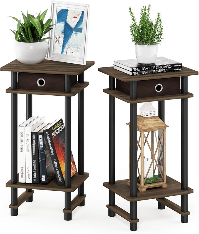 Furinno Turn-N-Tube Tall End Table, Columbia Walnut/Black/Dark Brown