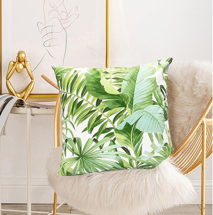 Decorative Throw Pillow Covers Set of 2 Green Leaves of Tropical Pillow Covers 16x16 inch Super Soft Short Plush Square Throw Pillows,Farmhouse Outdoor Pillow Covers for Couch Living Room