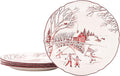 Bico Toile De Jouy Winter Wonderland Scalloped Dinner Plates, Ceramic, 11 inch, Set of 4, for Pasta, Salad, Maincourse, Microwave & Dishwasher Safe