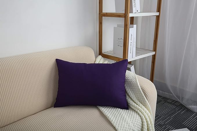 TangDepot Handmade Decorative Solid 100% Cotton Canvas Throw Pillow Covers/Pillow Shams, (12"x20", Purple)