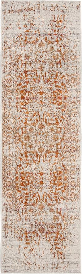 SAFAVIEH Madison Collection Runner Rug - 2'3" x 22', Orange & Ivory, Snowflake Medallion Distressed Design, Non-Shedding & Easy Care, Ideal for High Traffic Areas in Living Room, Bedroom (MAD603P)