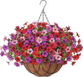 Artificial Silk Flowers Hanging Baskets Outdoors Indoors, Fake Daisy with Eucalyptus Leaves Arrangement for Garden Yard Spring Summer Decor Faux Green Plant(Red Brown Purple Pink)