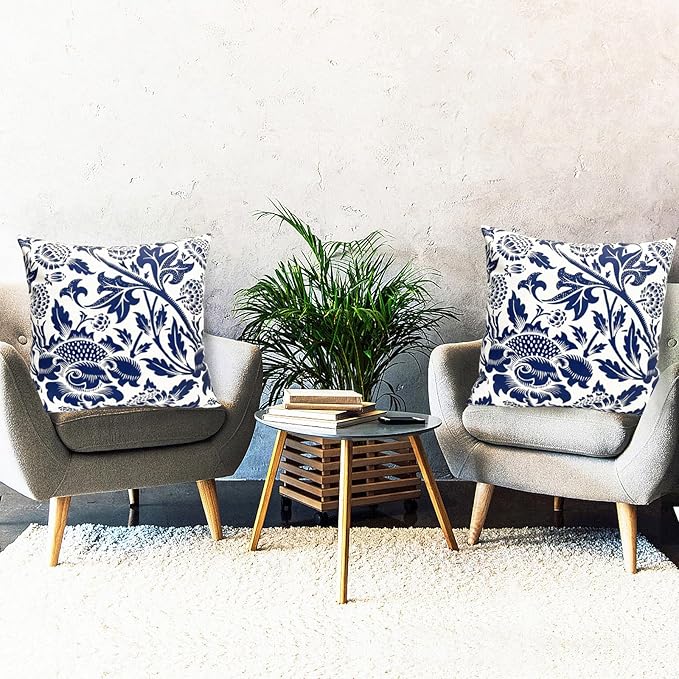 Decorative Throw Pillow Covers Set of 2 Blue Pillow Covers 20x20 inch Short Plush Square Pillows Cover Floral Throw Pillows,Farmhouse Outdoor Pillow Covers for Couch Sofa Bed Living Room