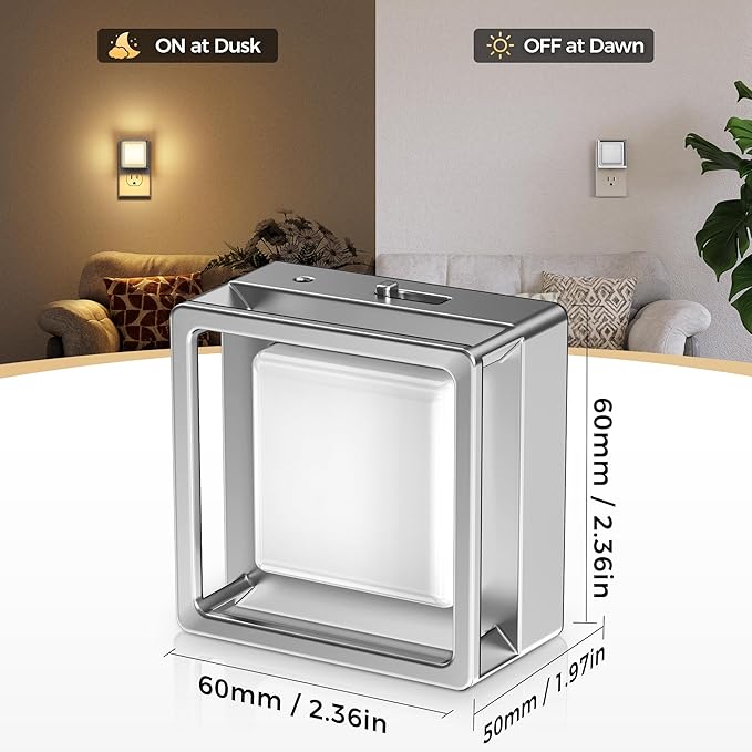 DORESshop Night Light, Night Lights Plug into Wall,2 Pack 3000K LED Nightlight with Adjustable Brightness, Automatic Night Light Plug in with Light Sensor for Bathroom Hallway Room Decor, Silver
