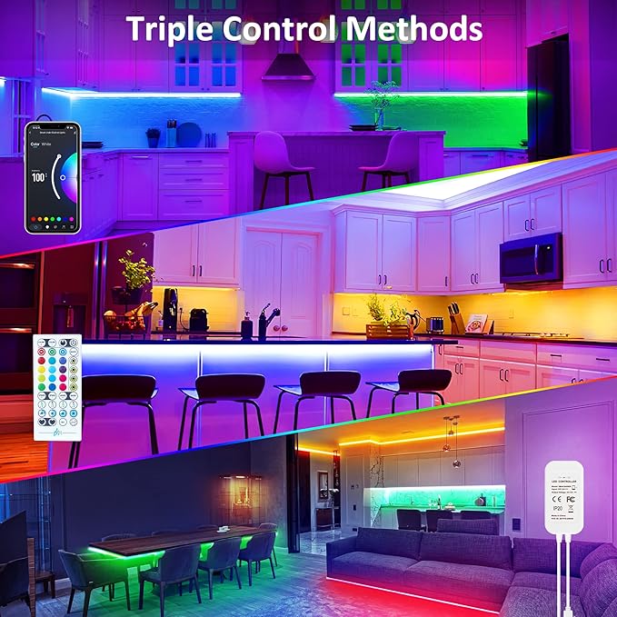 maylit 10 PCS Smart RGB Under Cabinet Lights Kit, Compatible with Alexa and Google Assistant, App and Remote Control, Music Sync Color Changing, Timer, Dimmable, for Cabinet, Counter, Shelf, Bookcase