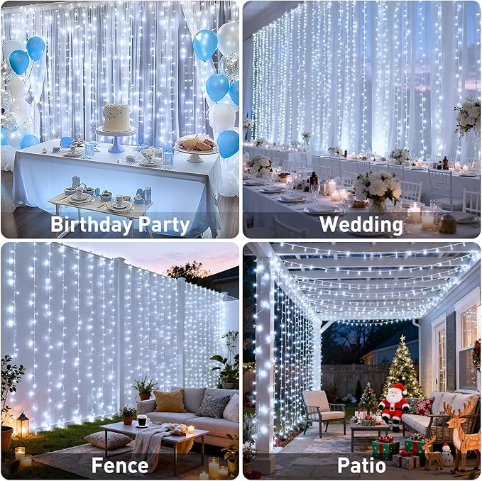 JMEXSUSS 300 LED 9.8x9.8Ft Curtain Lights Indoor with Remote, White Christmas Lights Plug in, 8 Modes White String Lights for Bedroom Wall Wedding Reception Dorm Party Backdrop Window Outdoor Decor