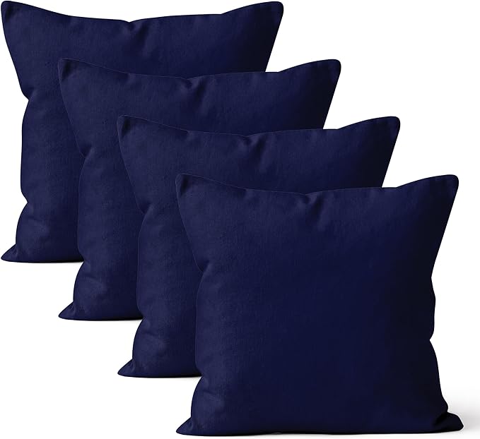 Encasa XO Throw Pillow Covers 18x18 in Set of 4 Scotch Blue | No Inserts | Cotton Pillow Covers for Living Room, Bed, Sofa, Couch | Decorative Cushion Covers with Improved Zipper
