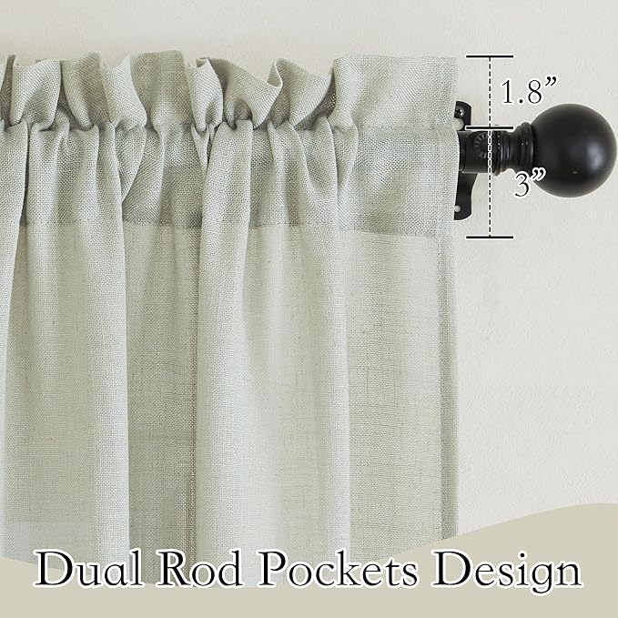 RYB HOME Thick Linen Curtains 102 inches Long, Wrinkle Resistance Semi Translucent Vertical Boho Linen Burlap for Living Room Kids Room Home Office, W 52 x L 102 inches, Sage Green, 2 Panels