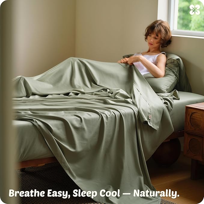 Bedsure Cooling Sheets, Rayon Derived from Bamboo & Cotton Blend, GentleSoft, Breathable, King Size Sheets Set, Deep Pocket Up to 18", Hotel Luxury Bedding for Hot Sleepers, Sage Green