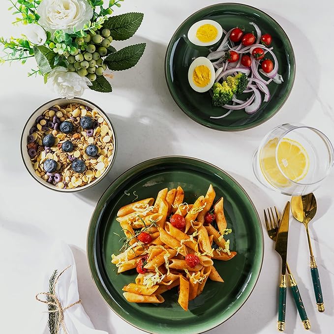 GBHOME Ceramic Dinnerware Sets with Pasta Bowl, 16 pcs Stoneware Dinnerware Set, Plates and Bowls Sets, Dishwasher & Microwave Safe, Dishes Set | Service for 4