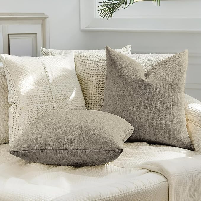 HAUSSY Coffee Throw Pillow Covers 24x24 Inch Set of 2,Boho Decorative Faux Linen Throw Pillows Cozy Farmhouse Accent Cushion Covers,Home Decor for Couch Sofa Bed Living Room