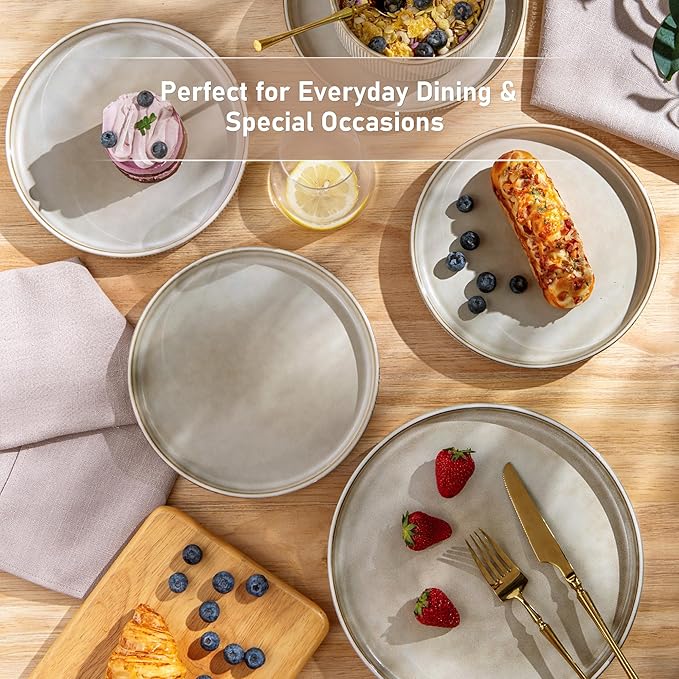 GBHOME Stoneware Dinnerware Sets for 6,Round Reactive Glaze Ceramic Plates and Bowls Set,Highly Scratch Resistant | Dishwasher & Microwave Safe Dishes Set,Service for 6(18Pcs)