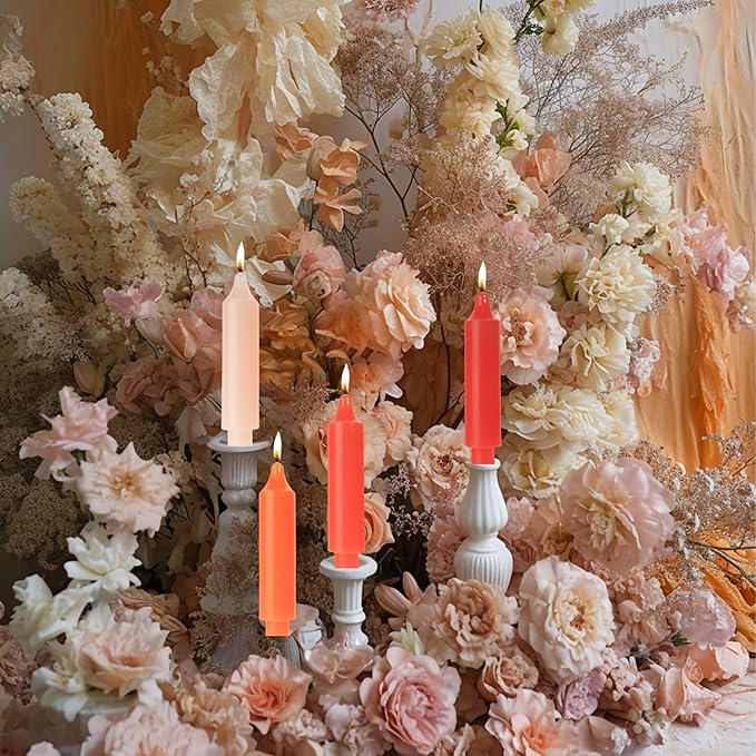 Colored Taper Candles 6 inch Short Candle Sticks Unscented Dinner Candle Dripless for Home Decor,Set of 4，Gradient Orange