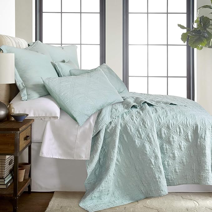 Levtex Home - 100% Linen Front/100% Cotton Back - Full/Queen Quilt - Washed Linen - Spa - Quilt Size (88 x 92in.)